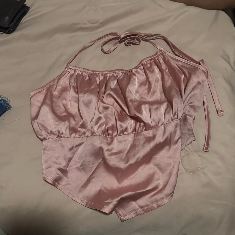 SHEIN Pink Satin Halter Top